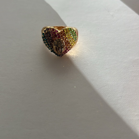 Authentic Kurt Geiger Pave Crystal Rainbow Heart Ring Eagle Head Gold Size 9 NWT - Picture 9 of 9